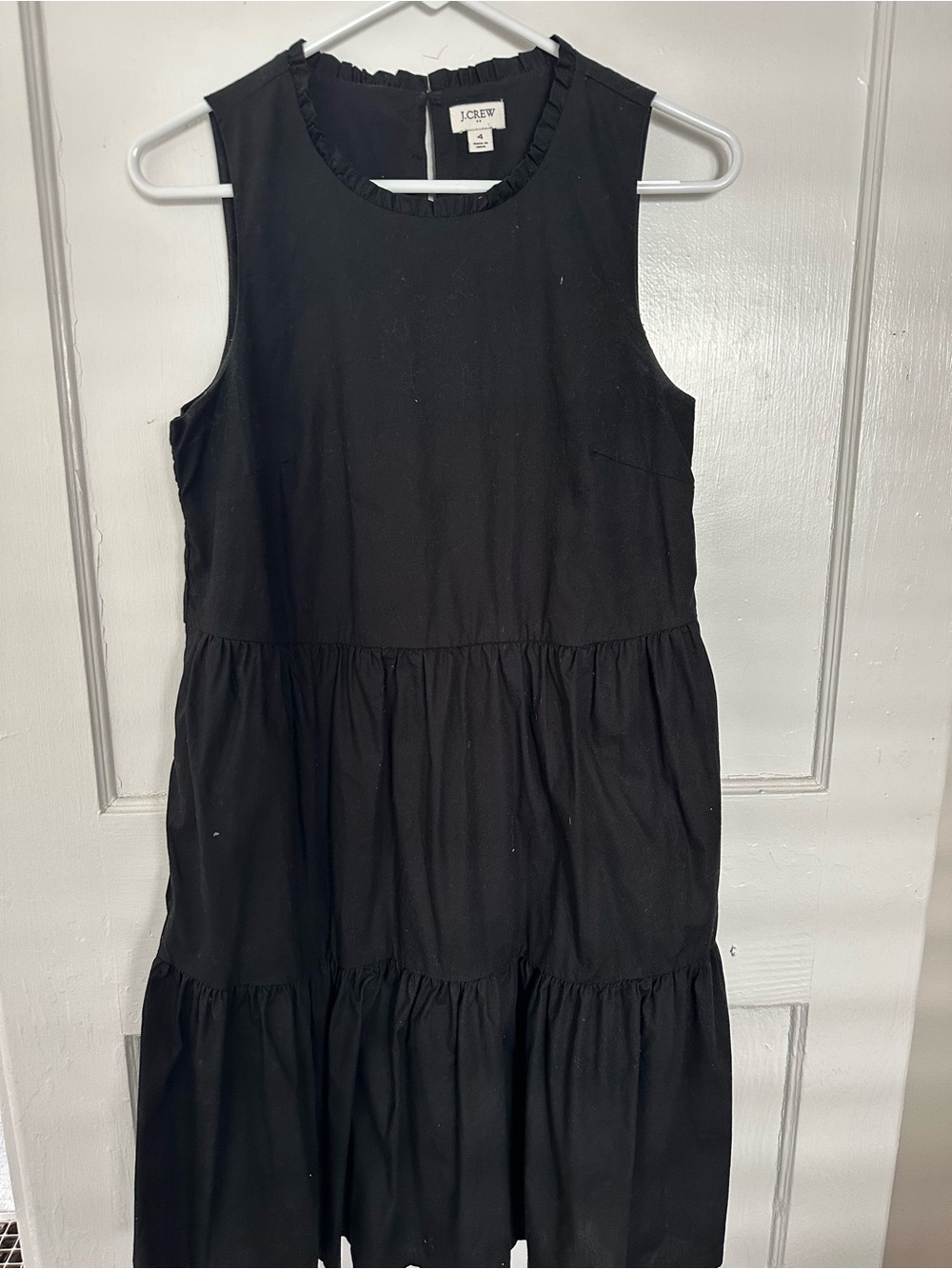 J. Crew Black Sleeveless Tiered Ruffled Neck Dress